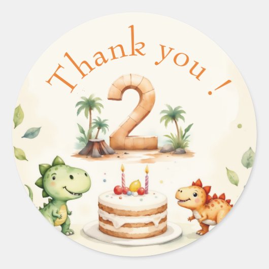 Twee-Rex Dinosaurus 2e Verjaardag Ronde Sticker (Voorkant)