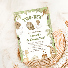 Twee Rex Dinosaurus Jongen 2e Verjaardagsfeestje Kaart