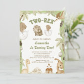 Twee Rex Dinosaurus Jongen 2e Verjaardagsfeestje Kaart (Staand voorkant)