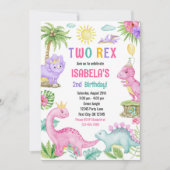 Twee Rex Dinosaurus Verjaardag Uitnodiging (Voorkant)