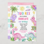 Twee Rex Dinosaurus Verjaardag Uitnodiging (Voorkant / Achterkant)