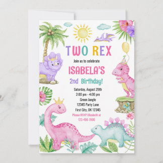 Twee Rex Dinosaurus Verjaardag Uitnodiging