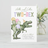 Twee-Rex Dinosaurus Verjaardag Uitnodiging (Staand voorkant)