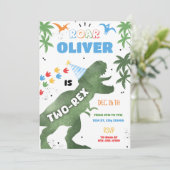 Twee-Rex Dinosaurus Verjaardag Uitnodiging (Staand voorkant)