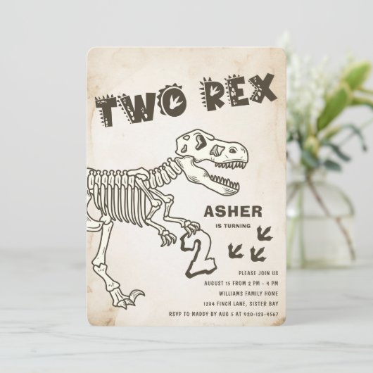 Twee Rex Dinosaurus Verjaardagsfeest Kaart (Staand voorkant)