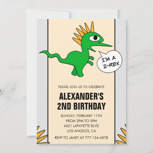 Twee rex party boy dinosaurus verjaardagsuitnodigi kaart (Voorkant)