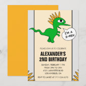 Twee rex party boy dinosaurus verjaardagsuitnodigi kaart (Voorkant / Achterkant)