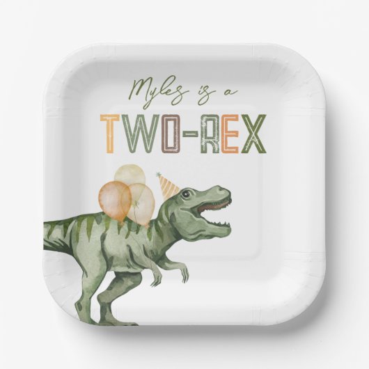 Twee-Rex Party Papieren Borden Bordje (Voorkant)