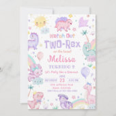 Twee Rex Roze Dinosaurus 2e Verjaardagsfeestje Kaart (Voorkant)