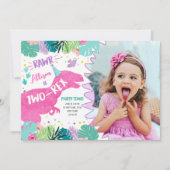 Twee-Rex Roze Dinosaurus Meisje 2e Tweede Verjaard Kaart (Voorkant)