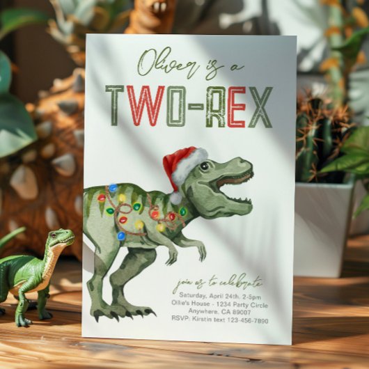 Twee-Rex Santa Dinosaur Verjaardag Uitnodiging