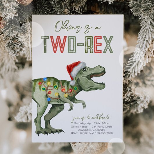 Twee-Rex Santa Dinosaur Verjaardag Uitnodiging