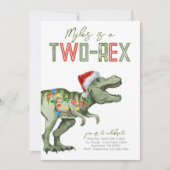 Twee-Rex Santa Dinosaur Verjaardag Uitnodiging (Voorkant)