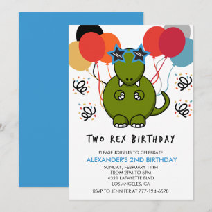 Twee rex verjaardagsuitnodigingen Cute Funny dino Kaart