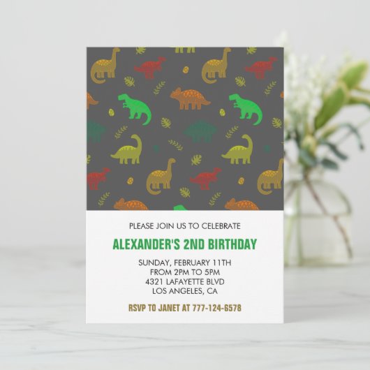 Twee rex verjaardagsuitnodigingen jongen dinosauru kaart (Staand voorkant)