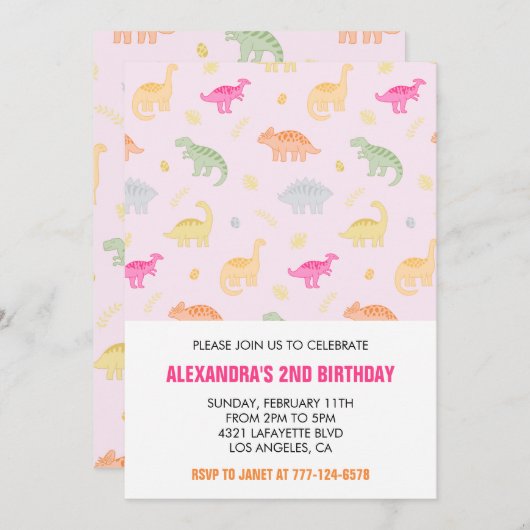 Twee rex verjaardagsuitnodigingen Meisje oerwoud v Kaart (Voorkant / Achterkant)