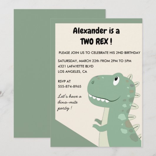 Twee rex verjaardagsuitnodigingen Schattige dinomi Kaart (Voorkant / Achterkant)