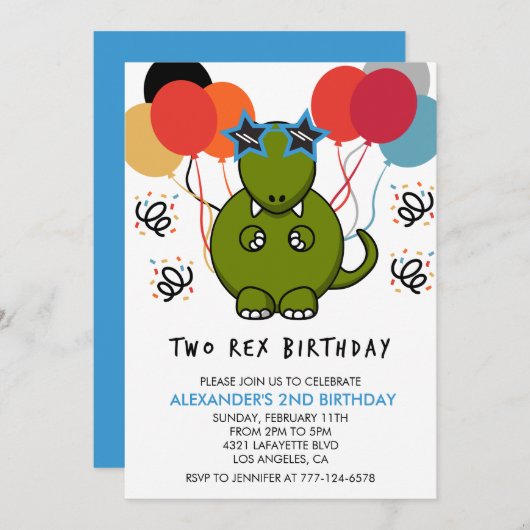 Twee rex verjaardagsuitnodigingen Schattige Funny Kaart (Voorkant / Achterkant)