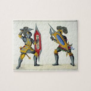 Twee ridders vechten, bord uit 'Een geschiedenis v Legpuzzel