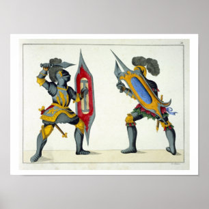 Twee ridders vechten, bord uit 'Een geschiedenis v Poster