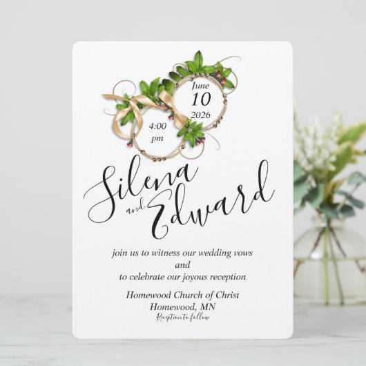 Twee ringen als een vlakke bruiloft uitnodiging (Staand voorkant)