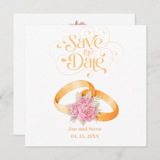 Twee ringen Save the Date Trouw Uitnodiging  (Voorkant / Achterkant)