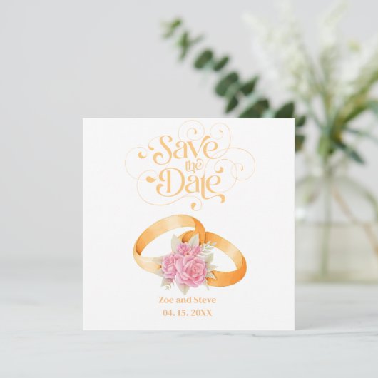Twee ringen Save the Date Trouw Uitnodiging (Staand voorkant)