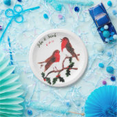 Twee Robin Birds Winter Holly Wedding Papieren Bordje (Feest)