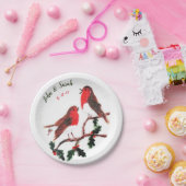 Twee Robin Birds Winter Holly Wedding Papieren Bordje (Feest)