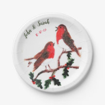 Twee Robin Birds Winter Holly Wedding