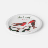 Twee Robin Birds Winter Holly Wedding Papieren Bordje (Gekanteld)