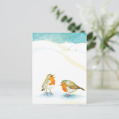 Twee Robin Redborsts in Winter Briefkaart (Staand voorkant)