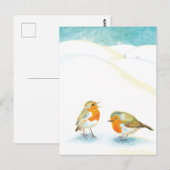 Twee Robin Redborsts in Winter Briefkaart (Voorkant / Achterkant)