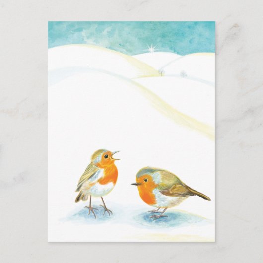 Twee Robin Redborsts in Winter Briefkaart (Voorkant)