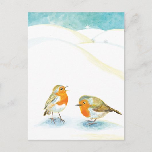 Twee Robin Redborsts in Winter Feestdagenkaart (Voorkant)