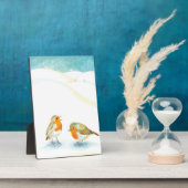 Twee Robin redborsts in Winter Fotoplaat (Zijkant)