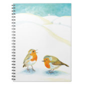 Twee Robin redborsts in Winter Notitieboek (Voorkant)