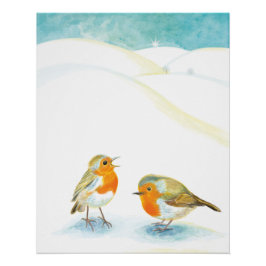Twee Robin redborsts in Winter Perfect Poster