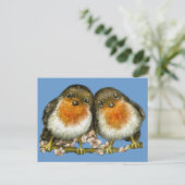 twee robins briefkaart (Staand voorkant)