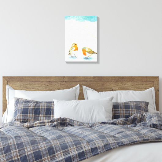 Twee Robins in Wintertime Canvas Afdruk (Insitu (Slaapkamer))