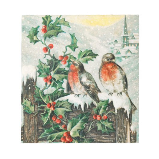 Twee robins op een hek in de sneeuw notitieblok (Voorkant)