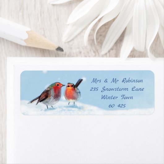 Twee robins, sneeuw etiket (Insitu)