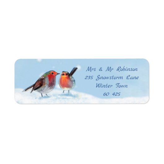 Twee robins, sneeuw etiket (Voorkant)
