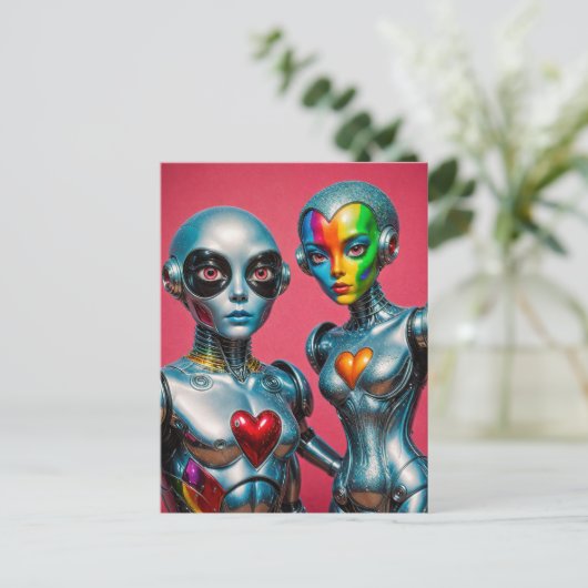 Twee Robots in Love Pride Briefkaart (Staand voorkant)
