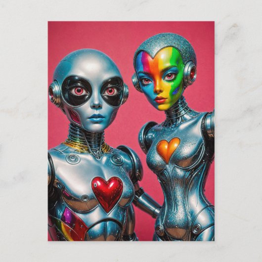 Twee Robots in Love Pride Briefkaart (Voorkant)