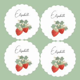 Twee rode aardbeien met bladeren en bloemen | Frui Kartonnen Onderzetters