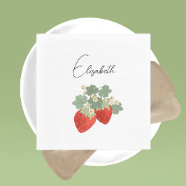 Twee rode aardbeien met bladeren en bloemen | Frui Servet