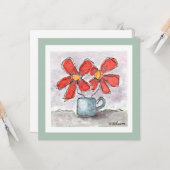 Twee rode bloemen Waterverf Wenskaart Kaart (Voorkant / Achterkant in situ)