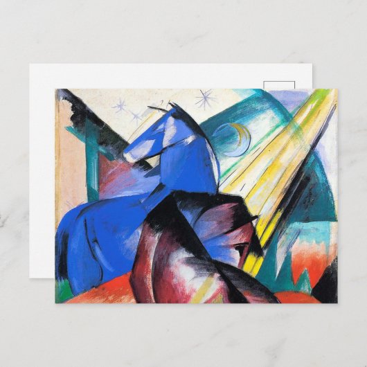 Twee rode en blauwe paarden van Franz Marc Briefkaart (Voorkant / Achterkant)