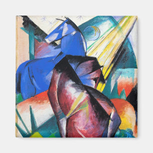 Twee rode en blauwe paarden van Franz Marc Magneet